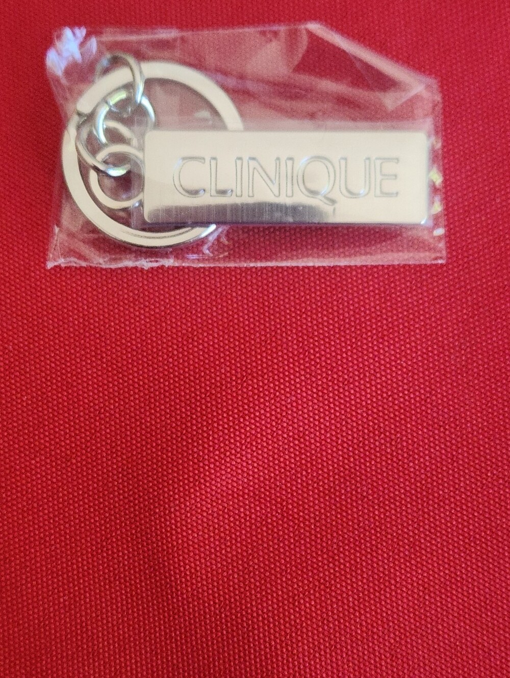 Clinique Silver Logo Bar keychain